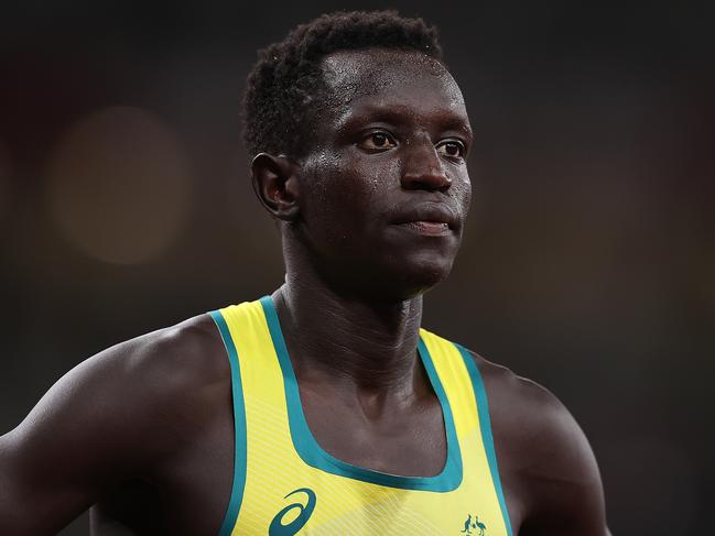 TOKYO, JAPAN - AUGUST 04: Peter Bol of Team Australia reacts after the Men's 800m Final on day twelve of the Tokyo 2020 Olympic Games at Olympic Stadium on August 04, 2021 in Tokyo, Japan. (Photo by Cameron Spencer/Getty Images)