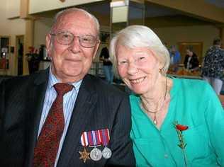 Sawtell World War II veteran Ross Kingston pictured with Betty Young today returned to Normandy to commemorate the 75th anniversary of the D-Day landing. Picture: Matt Deans