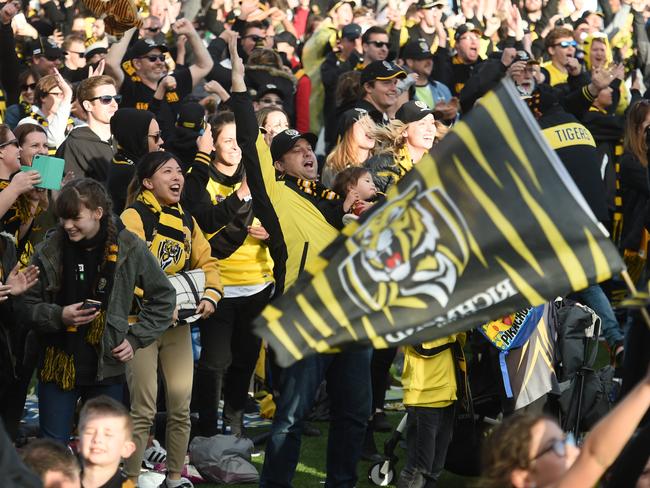 Richmond supporters enjoy the Tigers’ Grand Final triumph. Picture: Tony Gough