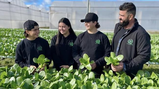 Damien Manno (right) of Quality Harvest Pty Ltd at Kudla in South Australia with his children (from left) Damien Jr, Alessia and Johnny.