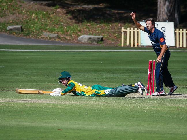 Jake Wholohan is run out for 2 runs off thanks to Devlin Malone. Picture: Kate Zarifeh