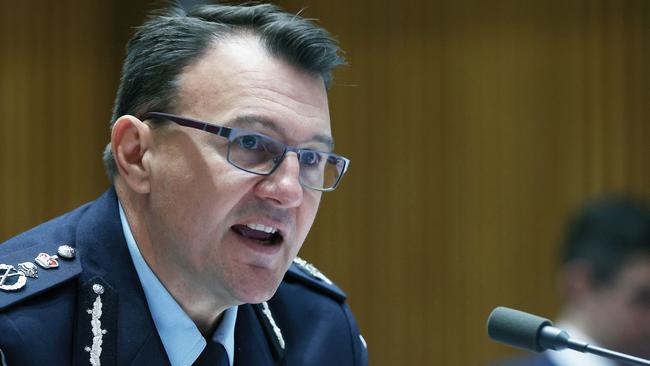 AFP Commissioner Reece Kershaw during Tuesday’s Senate hearing. Picture: NCA NewsWire / Gary Ramage