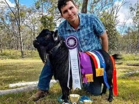 Liam Holland with Wildwood Goats prize winning buck. Photo: Sophia Holland