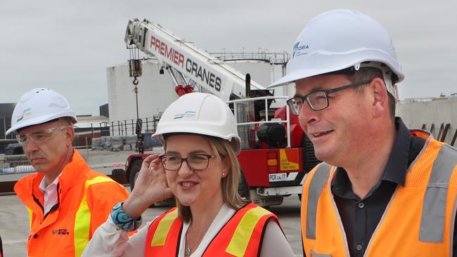 Jacinta Allan and Daniel Andrews at the West Gate Tunnel site. Picture: AAP