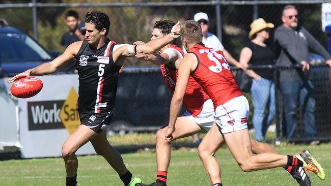 Will Fordham playing for Frankston in 2018. Fordham won three best &amp; fairests for the Dolphins.