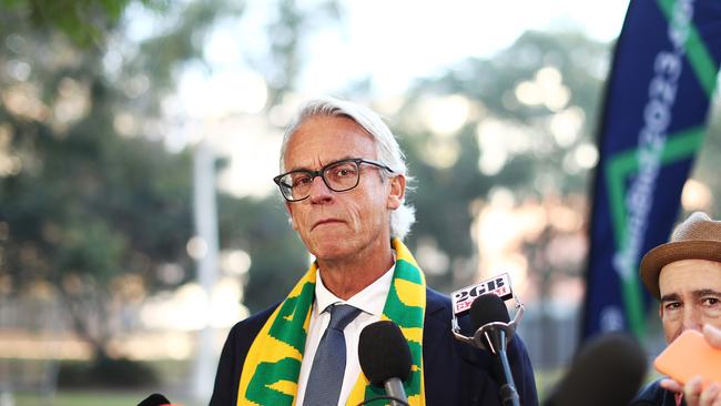 SYDNEY, AUSTRALIA - MAY 21: FFA CEO David Gallop speaks to media during a FFA press conference regarding Australia's bid for the 2023 FIFA Women's World Cup at Harmony Park on May 21, 2019 in Sydney, Australia. (Photo by Mark Metcalfe/Getty Images)