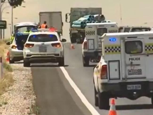 Police are currently at the scene of a serious crash on the Sturt Highway northeast of Gawler. , , Emergency services were called about 12.20pm after reports a car had left the road and came to rest in a ditch at Kingsford. Screengrab: 7NEWS