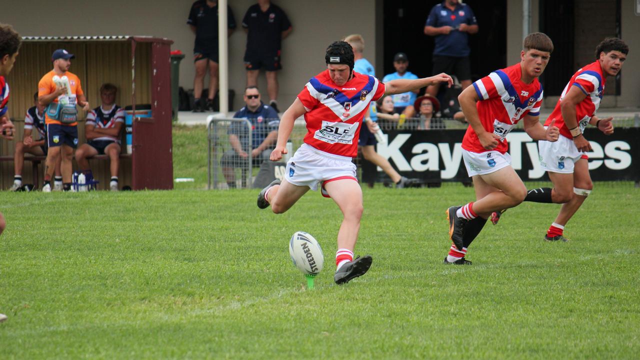 Harry O'Shea kicking off for the Illawarra South Coast Dragons Andrew Johns Cup team. Picture: Kevin Merrigan