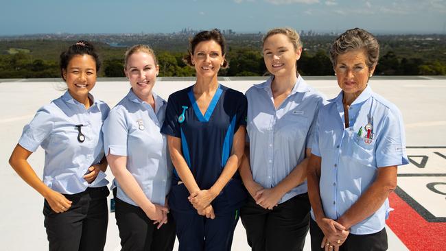 New recruits at the Northern Beaches Hospital in Frenchs Forest.  Pictured is registered nurses Jenny Breezier and Helen Leslie, emergency doctor Clare Earle and registered nurses Maddy Jeffares and Maria Shearer. Picture: AAP Image / Julian Andrews