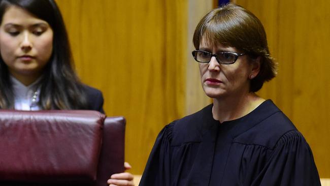 Justice Michelle Gordon (right) during her swearing-in ceremony at the High Court of Australia in Canberra in 2015. Picture: AAP