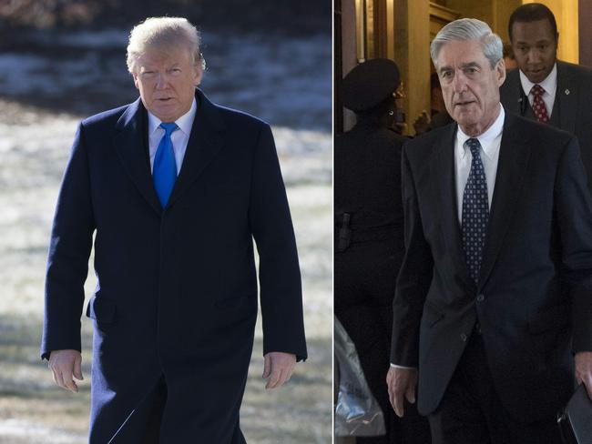 (COMBO) This combination of pictures created on January 24, 2018 shows US President Donald Trump on the South Lawn of the White House in Washington, DC, January 5, 2018, and former FBI Director Robert Mueller, special counsel on the Russian investigation, at the US Capitol in Washington, DC on June 21, 2017.  Donald Trump said Wednesday he is willing to be questioned under oath by special prosecutor Robert Mueller, who is leading the investigation into collusion between the US president's election campaign and Russia. According to media reports Mueller, who is examining whether Trump tried to obstruct the Russia investigation, is hoping to interview the president in the coming weeks.  / AFP PHOTO / SAUL LOEB