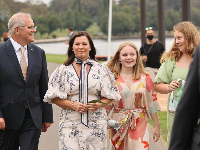 CANBERRA, AUSTRALIA NewsWire Photos JANUARY 26, 2022:  Prime Minister Scott Morrison with his family attended the 2022 National Citizenship and Flag Raising Ceremony in Canberra.Picture: NCA NewsWire / Gary RamagePicture: NCA NewsWire / Gary Ramage