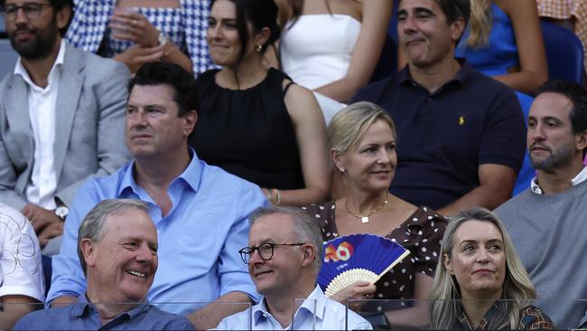 Mr Albanese watched the women’s singles finals on Saturday night with former treasurer Peter Costello. Picture: Darrian Traynor/Getty Images