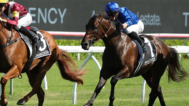 Broadsiding was narrowly beaten by Linebacker in the Group 1 Randwick Guineas. Picture: Jeremy Ng-Getty Images.