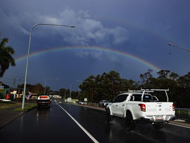 Post storm rainbow over Monier road at Sumner. Picture Lachie Millard