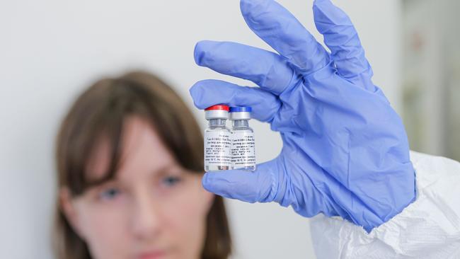 A handout picture provided by the Russian Direct Investment Fund shows a vaccine against the coronavirus disease, developed by the Gamaleya Research Institute of Epidemiology and Microbiology in Moscow. Picture: AFP