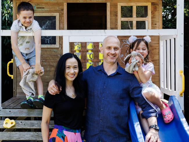 5/02/2025 Porcia Lam pictured with her husband Paul, daughter Tessa (4) and son Harry (6). Porscia Lam has written a book about the challenges for her and her family of raising young son Harry, who has autism, during Melbourne's Covid lockdowns. Aaron Francis / The Australian