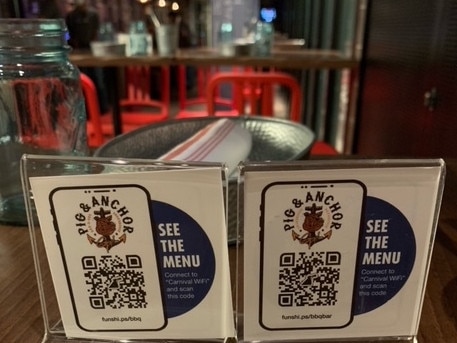 QR codes in the dining room.