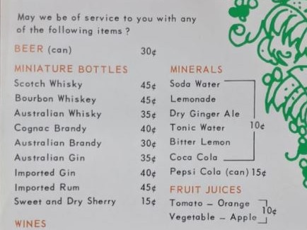 Redditors are stunned by this Ansett in-flight bar list from the 1970s.