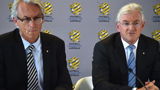 FFA CEO David Gallop (left) and chairman Steven Lowy. Picture: AFP