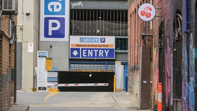 Clubhouse Lane entrance to the Plaza Hotel Carpark from Hindley Street. Picture: NCA NewsWire / Brenton Edwards