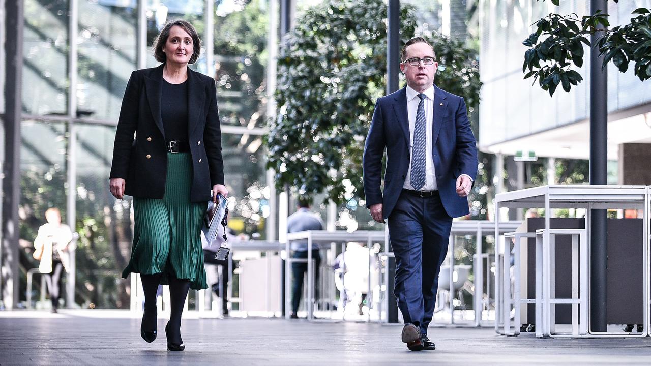 Qantas chief financial officer Vanessa Hudson with CEO Alan Joyce at the airline’s headquarters in Sydney. Picture: NCA NewsWire / Flavio Brancaleone