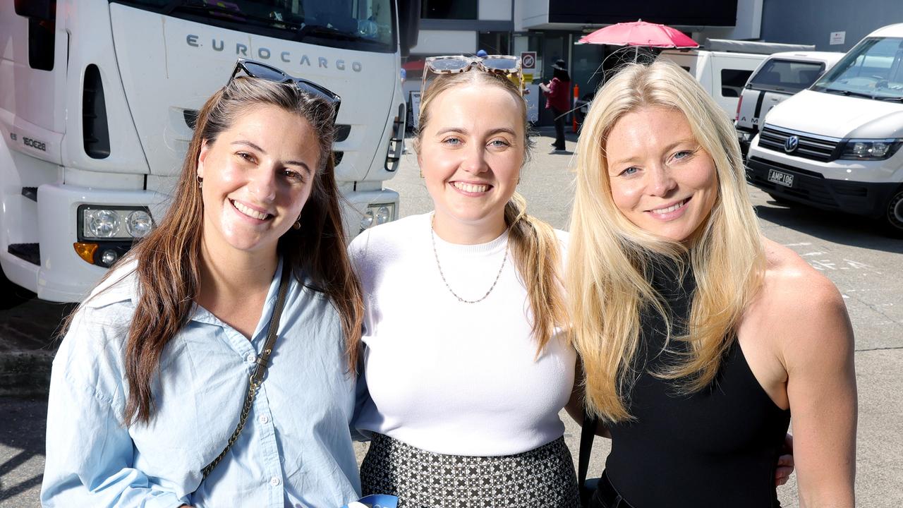 Early voters Grace Coubrough, Chloe and Courtenay. Picture: Steve Pohlner