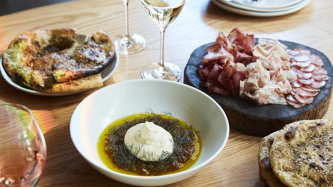 Burrata, fennel jam and extra virgin olive oil by Sydney chef Jacqui Challinor.