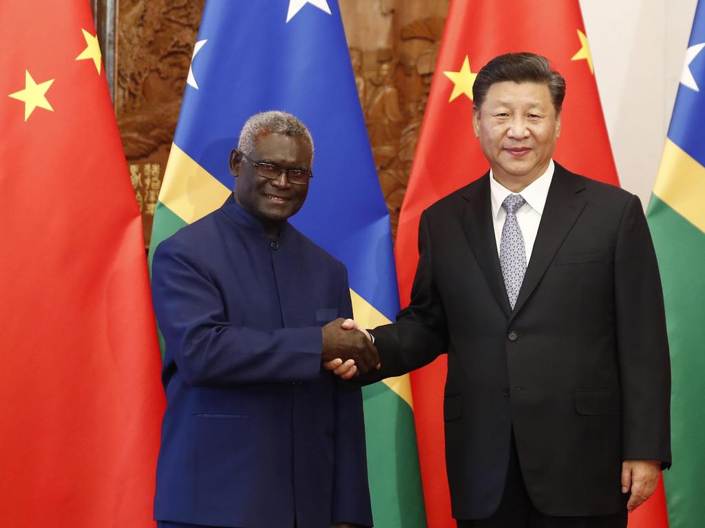 Solomon Islands Prime Minister Manasseh Damukana with Chinese President Xi Jinping in 2019. Picture: Sheng Jiapeng/China News Service/VCG via Getty Images