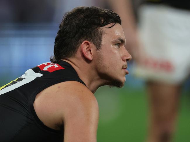 MELBOURNE, AUSTRALIA - AUGUST 03: Daniel Rioli of the Tigers looks dejected after the round 21 AFL match between North Melbourne Kangaroos and Richmond Tigers at Marvel Stadium, on August 03, 2024, in Melbourne, Australia. (Photo by Daniel Pockett/Getty Images)