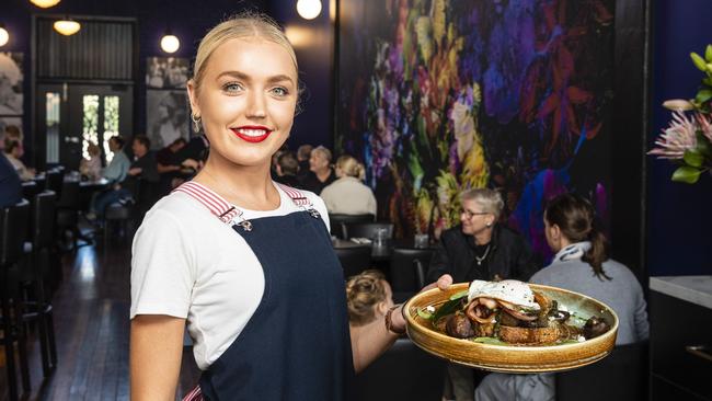 Eva Hall with Shrooms - mushrooms roasted in butter garlic - from the menu of European inspired bistro Myrtille at Nolan’s Block in Crows Nest. Picture: Kevin Farmer