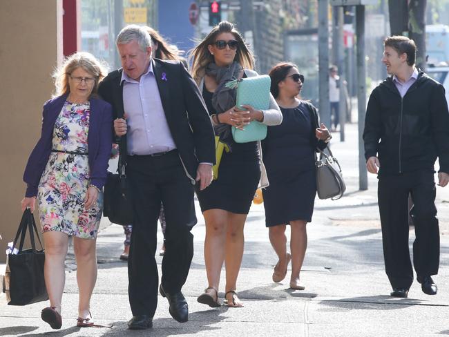 The Leveson family arrive at the Coroners court in Glebe. Picture Renee Nowytarger