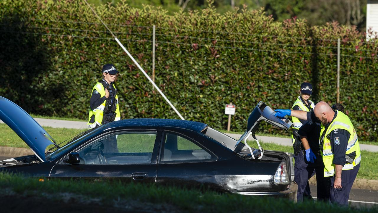 Police are the scene of the shooting at Harlaxton on March 15. Picture: Kevin Farmer