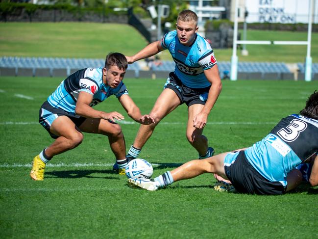 Xavier Singh dives on a loose ball to score in the Harold Matthews Cup semi final at Campbelltown Stadium. Picture: Thomas Lisson