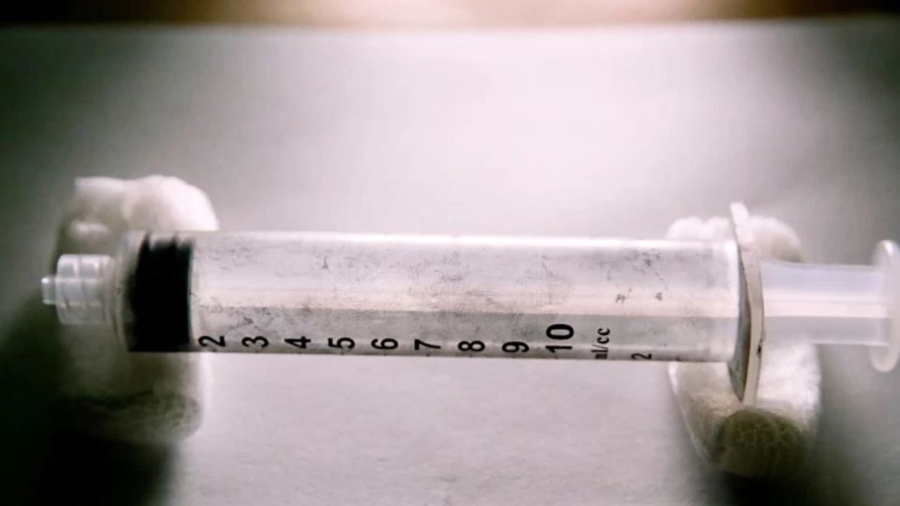 One of the syringes found at the scene by police. Picture: Killing Michael Jackson.