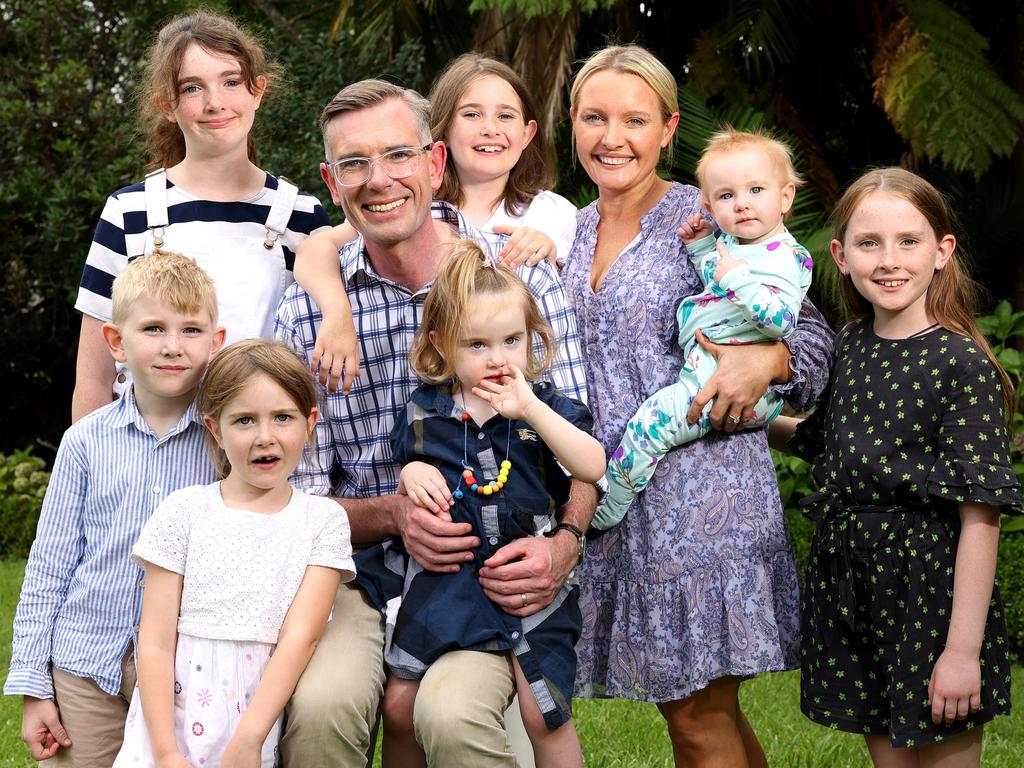 Former premier Dominic Perrottet with his family at their Beecroft home. Picture: Toby Zerna/Office of NSW Premier