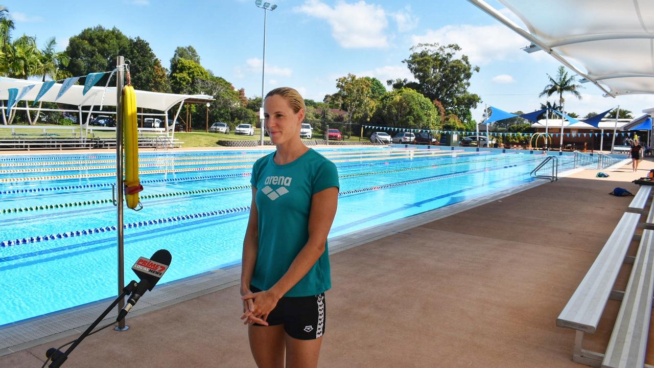 Australian Olympian Bronte Campbell speaking at the media event at Alstonville.