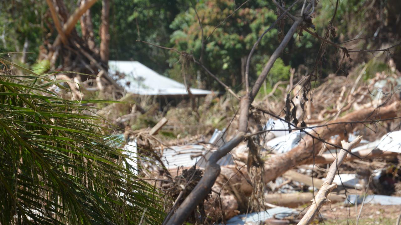 The home of long time Degarra resident Billy Dunne, seen through the flood wreckage, had water 2m above the roof line. Picture: Bronwyn Farr