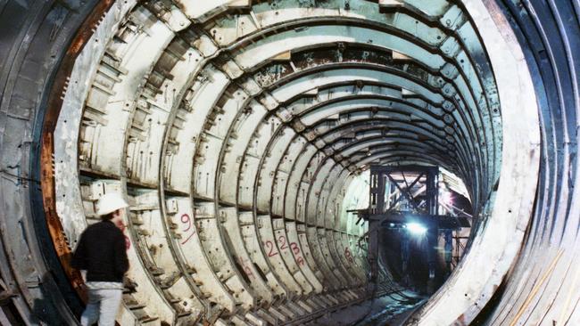 City Loop construction takes shape. Test trains drove through the site for the first time in December, 1980.