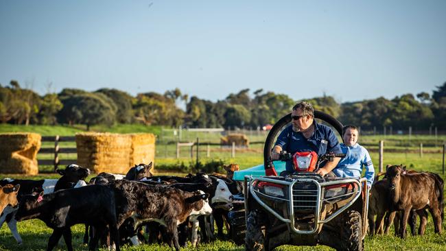 Dairy farmer John Hunt, with his grandson Iziah, at his Allendale East farm. Picture: Tom Huntley