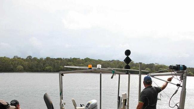 WORK: University of the Sunshine Coast researchers install oyster reefs in the Noosa River. Picture: University of the Sunshine Coast