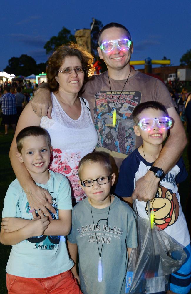 Birgit and Brett Hann with Ethan, 6, Jordan, 5, and Caleb, 9, on New Year’s Eve 2015 at North Ipswich Reserve. Picture: David Nielsen
