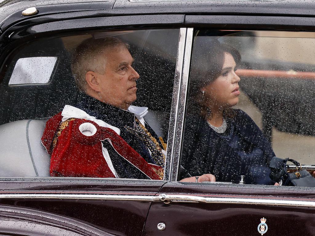 Prince Andrew arrives at the coronation with daughter Princess Eugenie. Picture: AFP