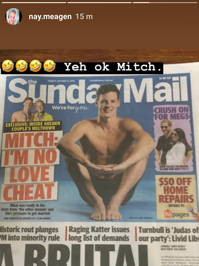 Meagen Nay had her say on Mitch Larkin’s denial. Picture: Instagram/nay.meagen