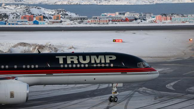 An aircraft carrying US businessman Donald Trump Jr arrives in Nuuk, Greenland for a short private visit. Picture: AFP