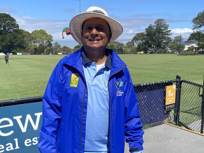 Umpire Cliff D’Souza during his 800th game on Saturday.