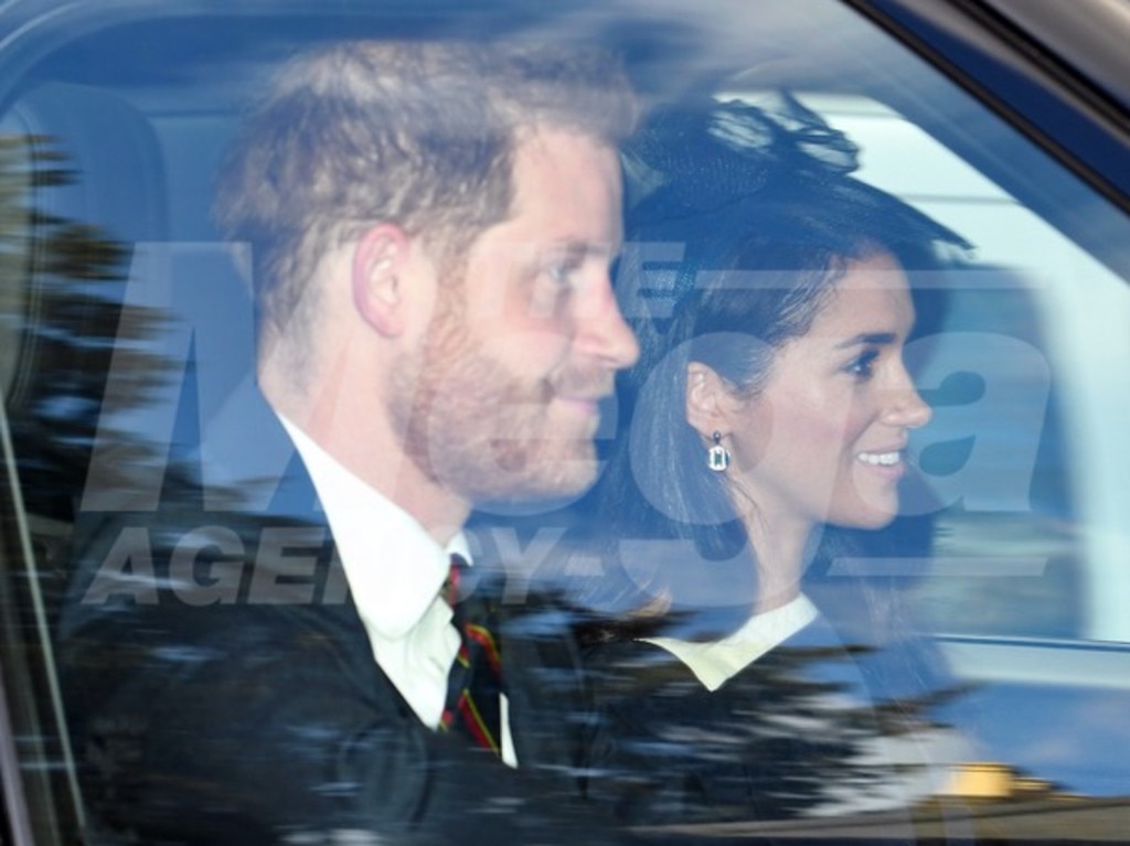 Harry and Meghan arrive for church at Windsor. Picture: Mega Agency