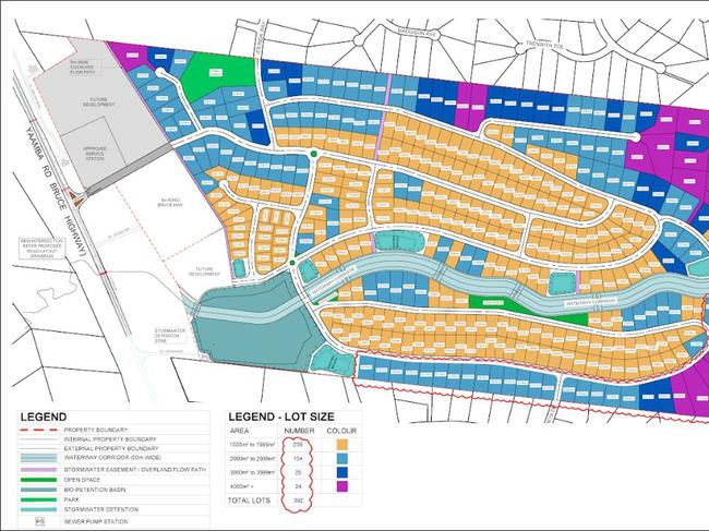 The updated development site plan for 392 lots at Mildura Rise Estate near Rockhampton.