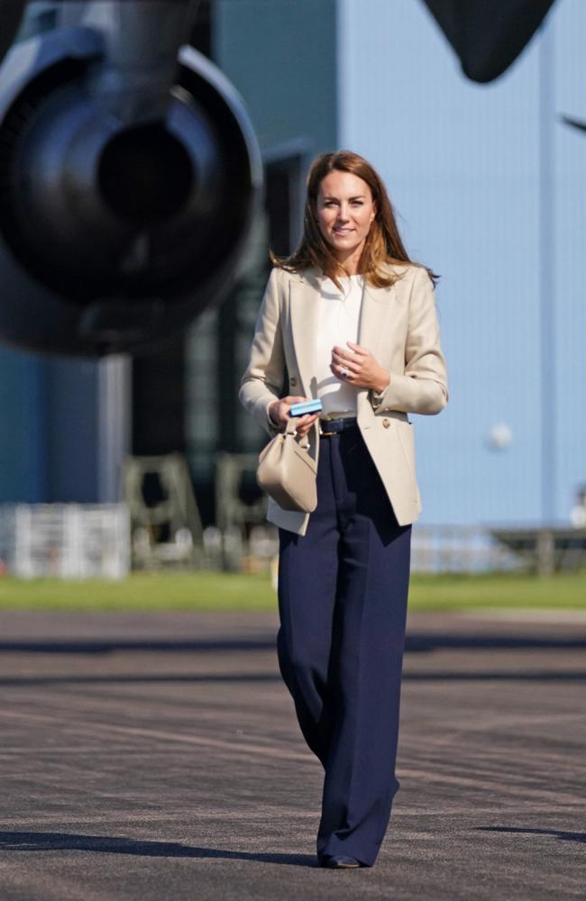 Catherine, Duchess of Cambridge meets those who supported the UK’s evacuation of civilians from Afghanistan at RAF Brize Norton. Picture: Steve Parsons/WPA Pool/Getty Images