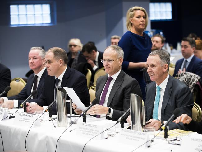 News Corp Australia Executive Charman Michael Miller and Director of Corporate Affairs Campbell Reid at the Press Freedom Hearing at Castlereagh Boutique Hotel, Sydney. Picture: Dylan Robinson